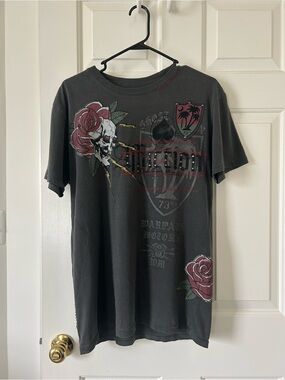 Affliction Black Short Sleeve Tee with Rose & Skull Graphics